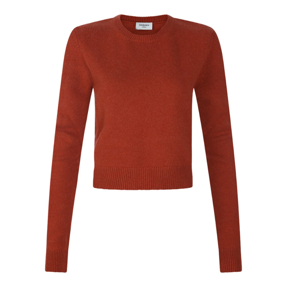 Saint Laurent Crew Neck Knit Sweater In Rich Rust Hue