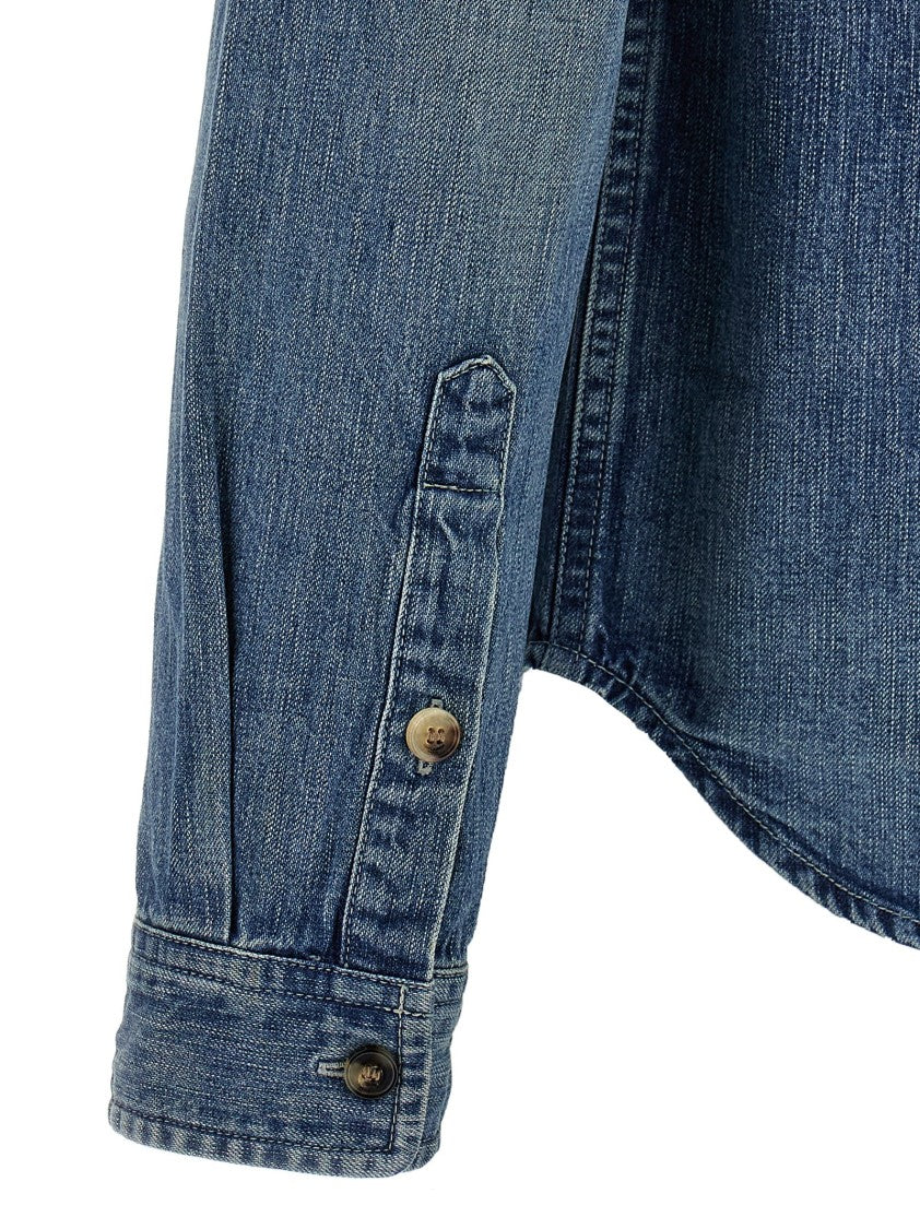 Saint Laurent Comfort Fit Cotton Denim Cassandre Shirt With Logo Embroidery