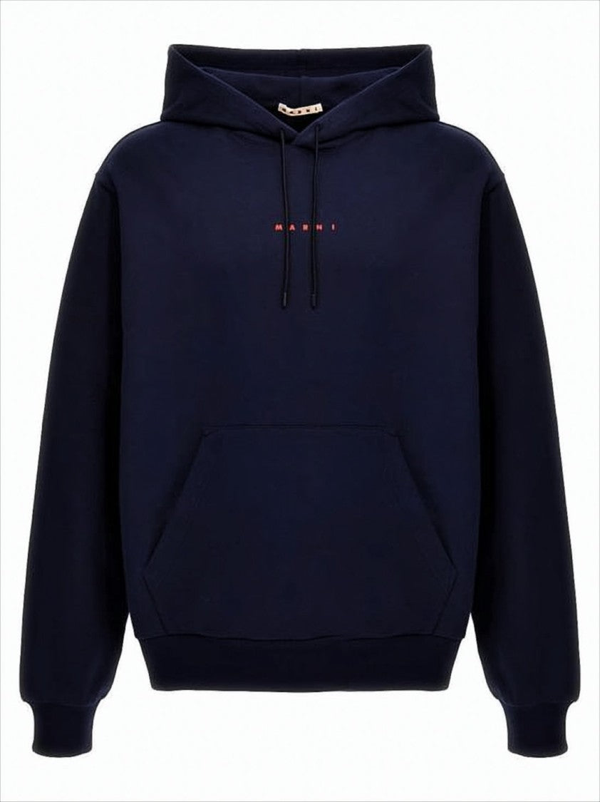Marni Front Logo Hoodie With Adjustable Drawstring And Kangaroo Pocket