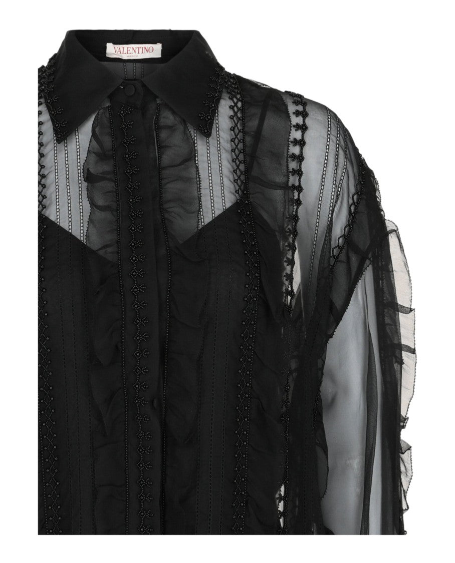 Valentino Bead-Embellished Ruffled Silk-Chiffon Shirt