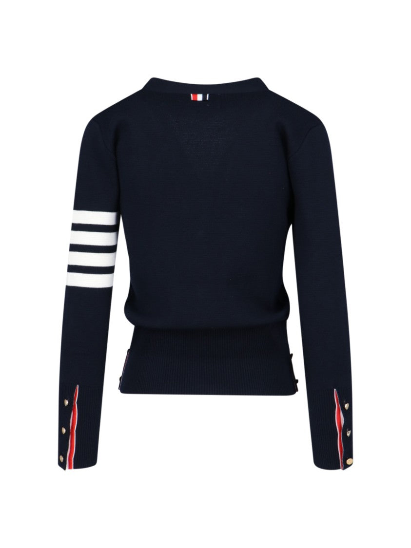 Thom Browne Blue 4-Bar V-Neck Virgin Wool Cardigan