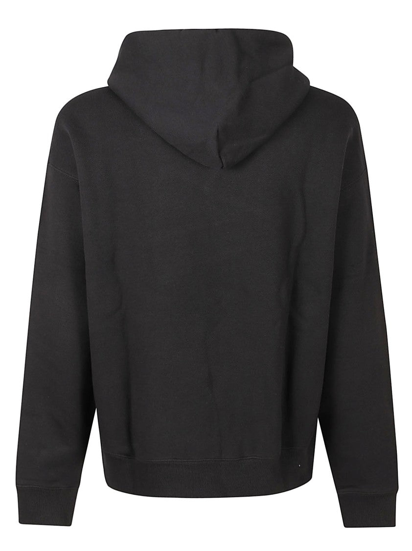 Off-White Black Cotton Hoodie Sweater With Adjustable Drawstring And Kangaroo Pocket