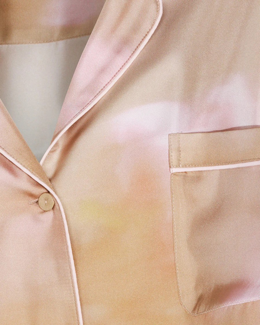 Fabiana Filippi Silk Twill Shirt With Abstract Floral Print And Pink Piping