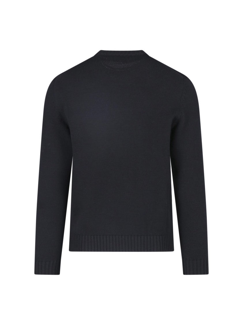 Zanone Black Ribbed Detail Crewneck Wool Sweater