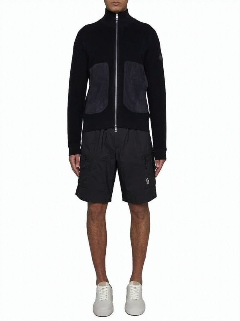 Moncler Zip-Up Knit Jacket With High Collar And Textured Pockets