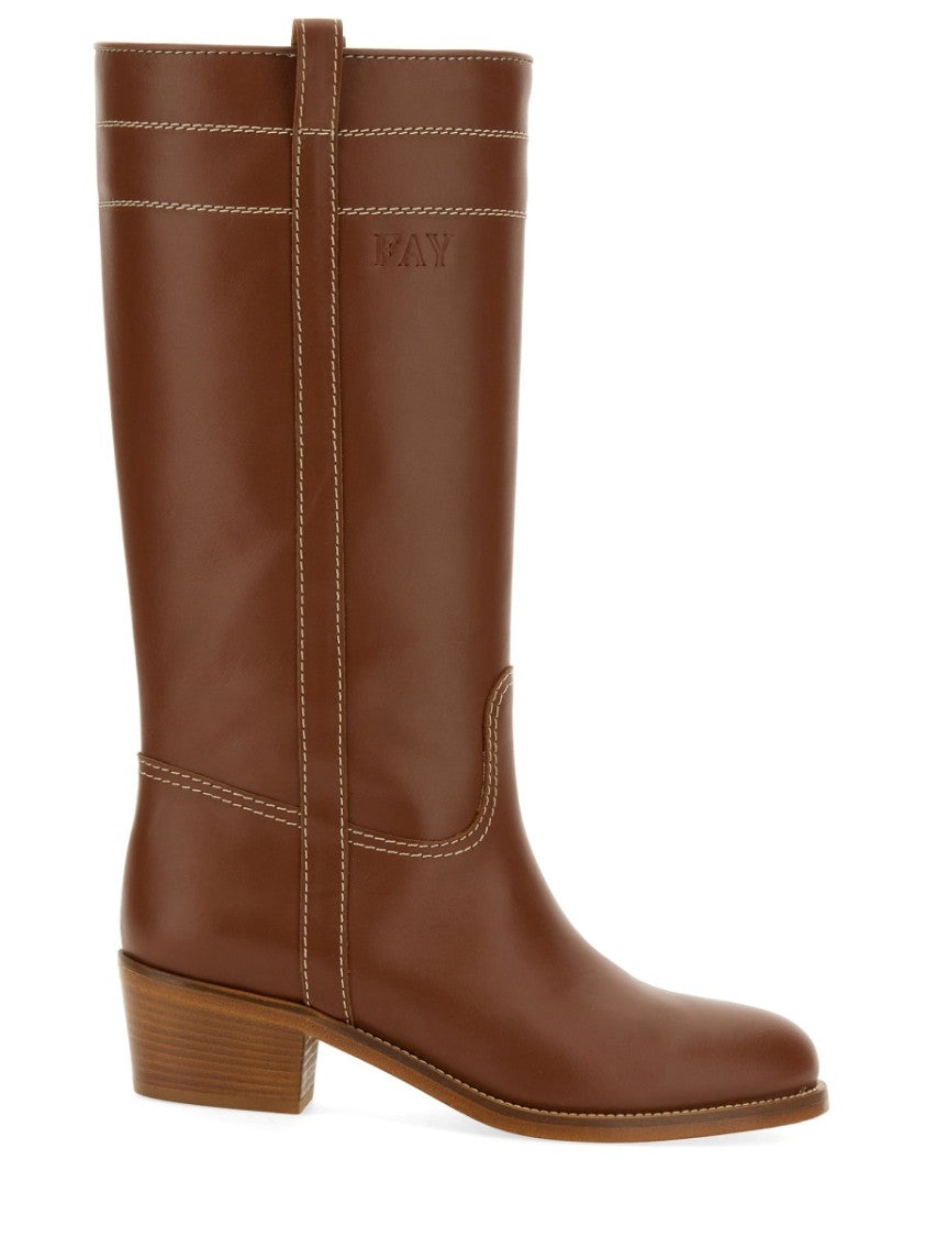 Fay Knee-High Brown Calf Leather Boots