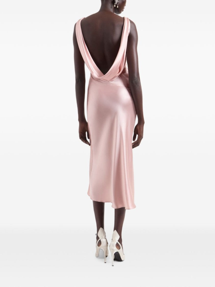 Nina Ricci Draped Midi Dress In Blush Satin Finish