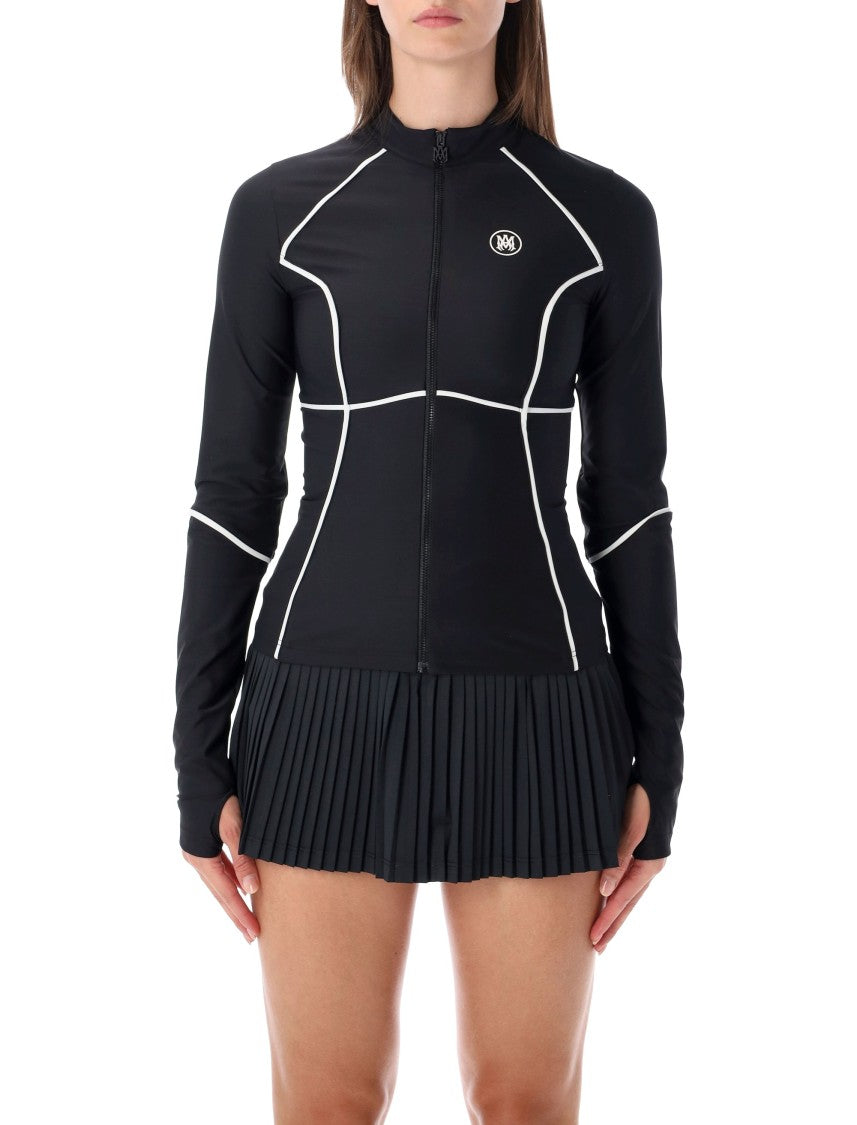 Amiri Pleated Active Zip Black Pleated-Hem Top