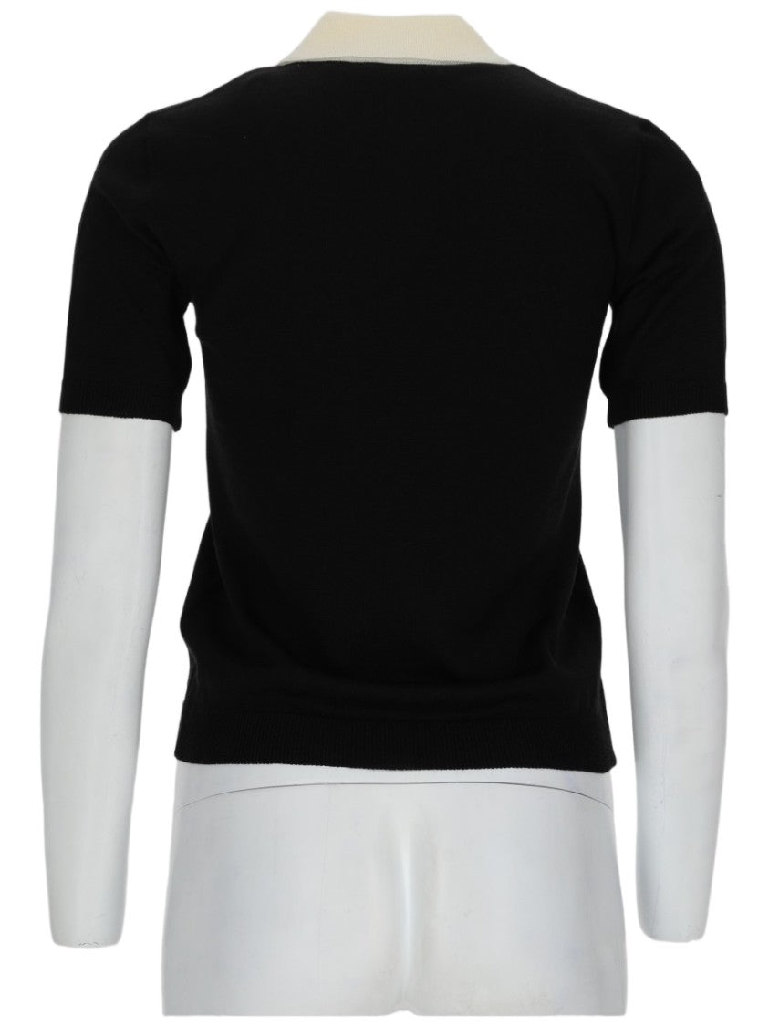 Valentino Short-Sleeved Wool Knit Top With Striking Red Bow