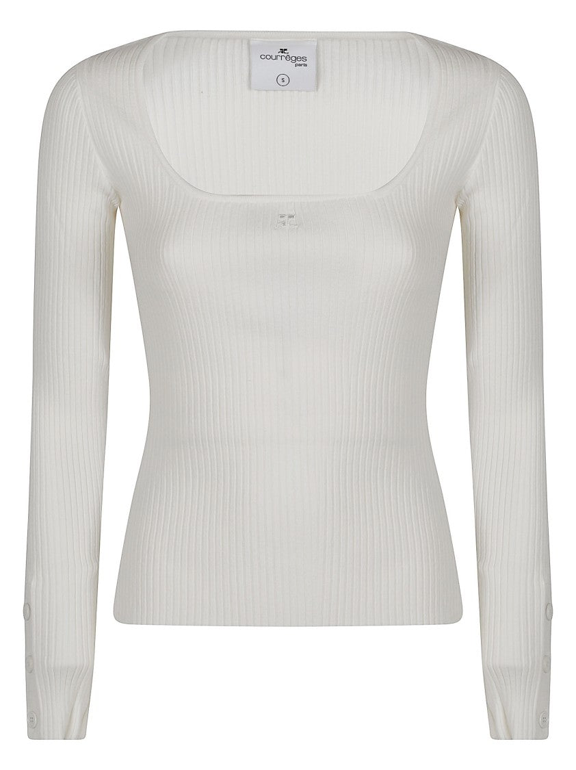 Courrèges Long Sleeve Ribbed Viscose-Blend T-Shirt