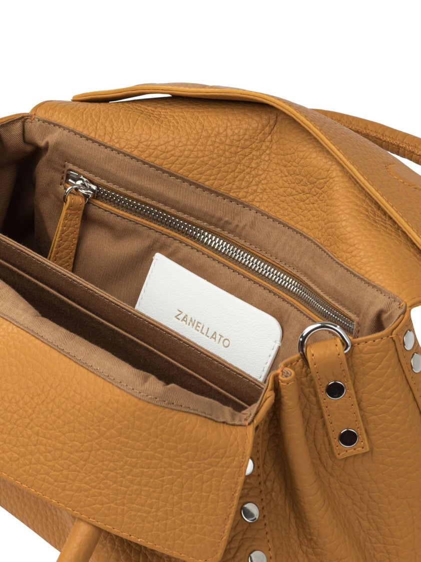 Zanellato Compact Brown Grained Leather Dotta Handbag