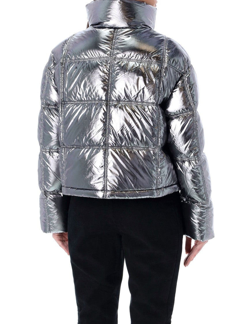 Perfect Moment Cropped Metallic Silver Duvet Jacket With Horizontal Quilting