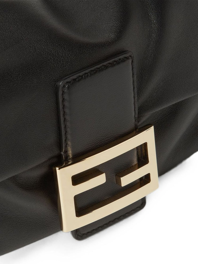 Fendi Structured Black Leather Bag With Metallic Buckle