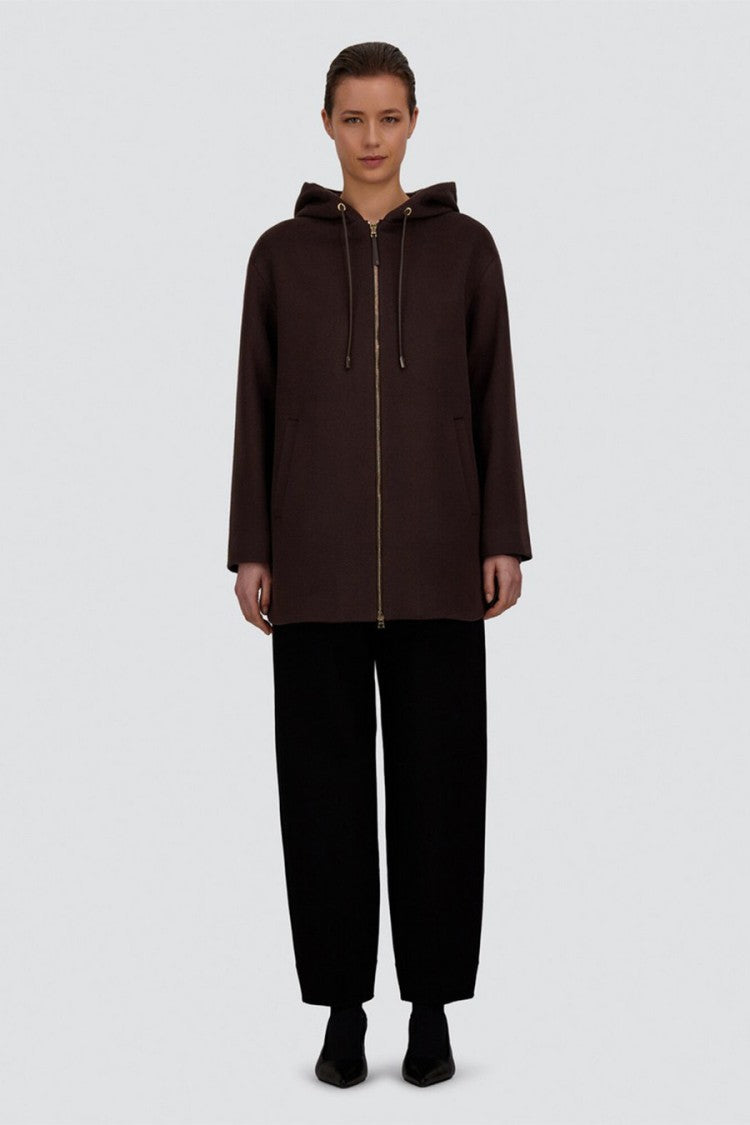 Herno Brown Wool Drawstring-Hood Swing Jacket