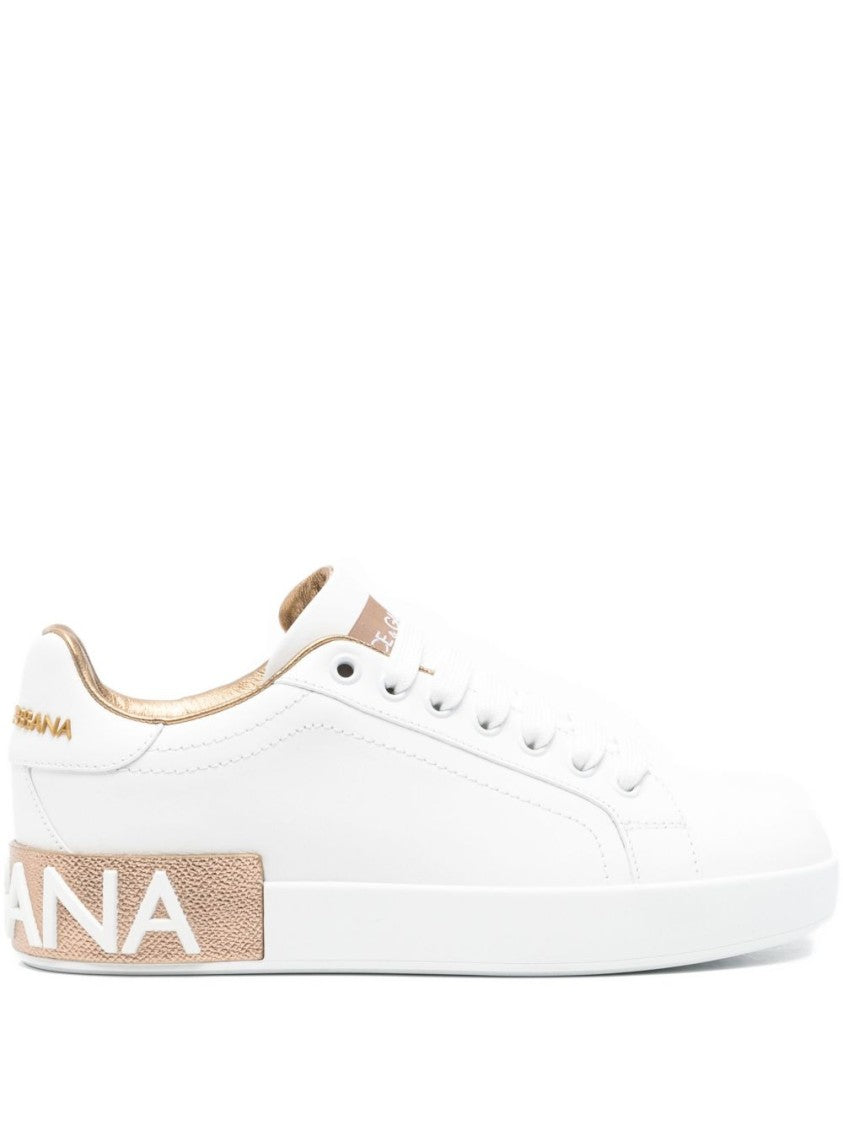 Dolce & Gabbana Vitello Leather Sneakers With Gold Accents