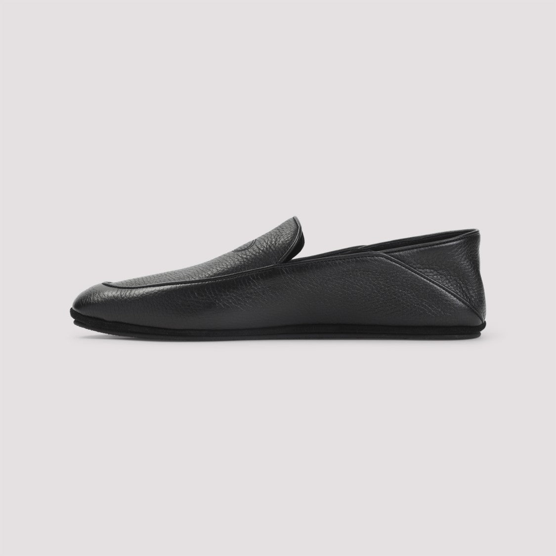 John Lobb Black Grained Leather Kingstone Loafers