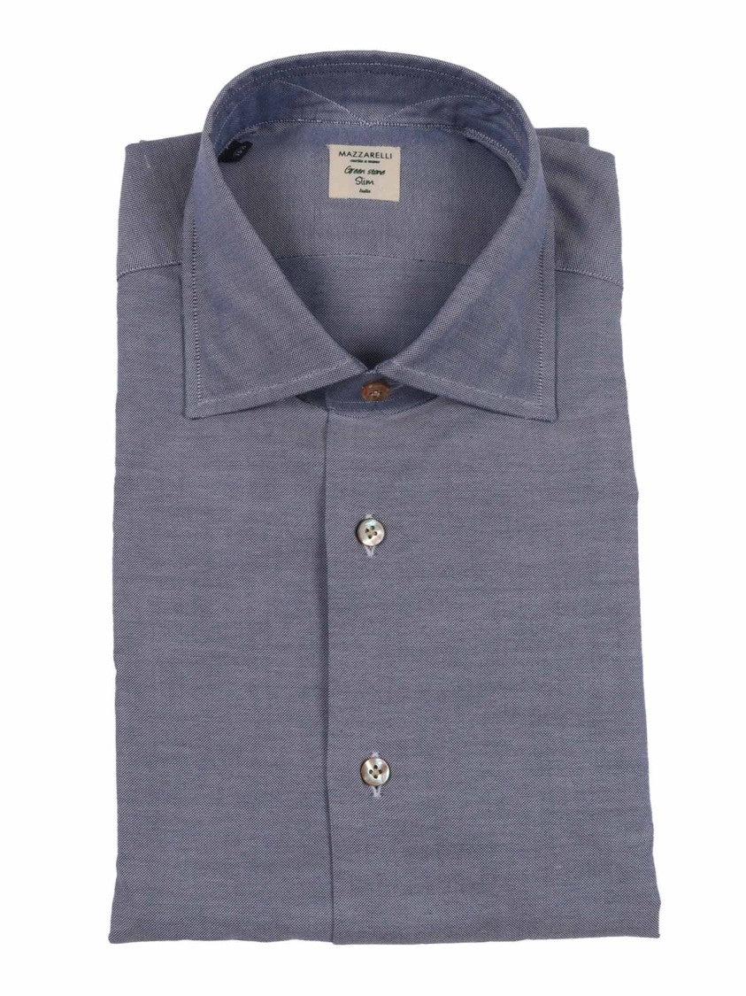 Mazzarelli Camicie Slim-Fit Blue Oxford Cotton Shirt