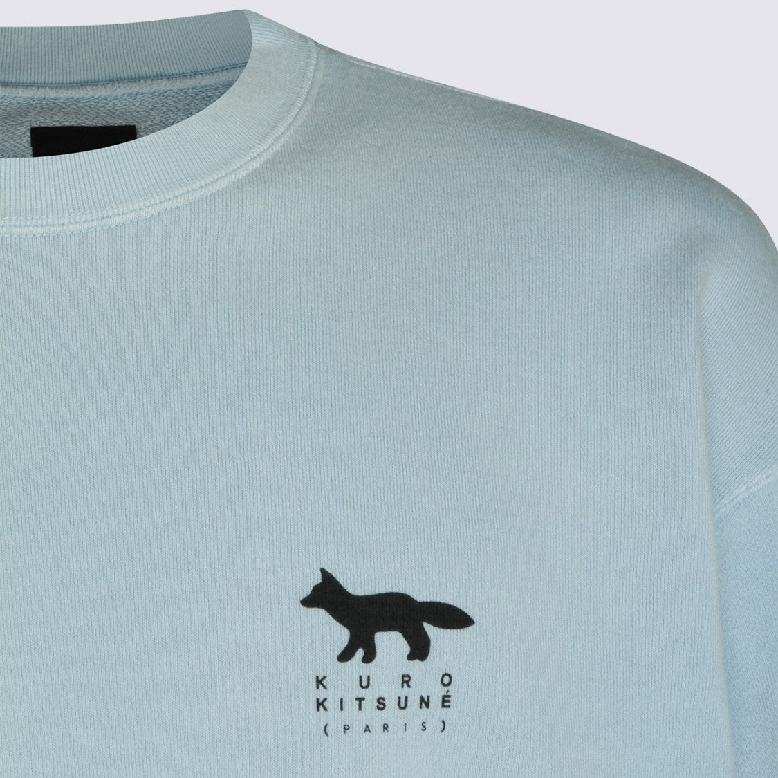 Maison Kitsuné Light Blue Crew Neck Sweater With Ribbed Cuffs And Embroidered Detail