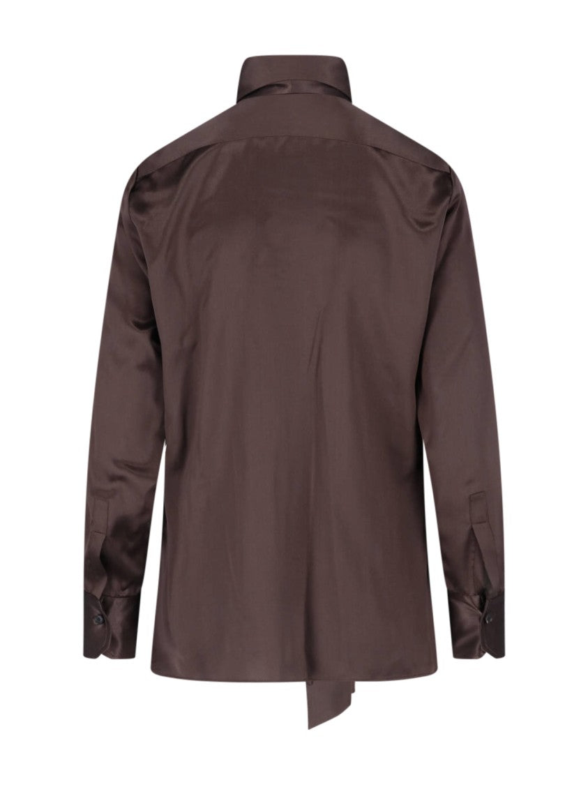 Kiton Brown Ribbon Detail Silk Blouse
