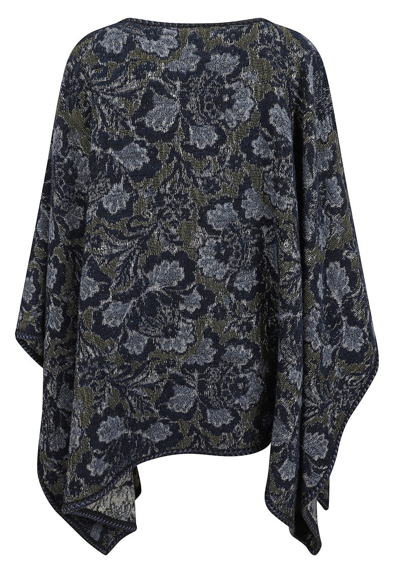 Etro Floral Jacquard Cape With Leather String Tie And Textured Weave