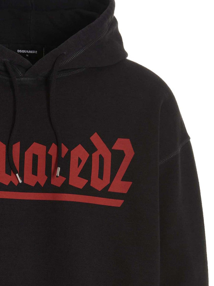 Dsquared2 Black Cotton Hoodie With Bold Front Logo