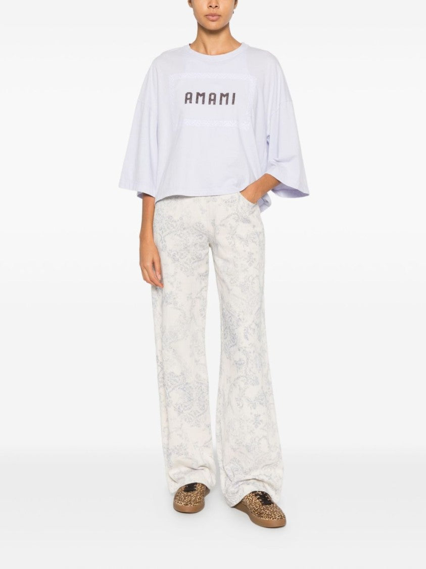 Forte Forte Wide-Leg Floral Pattern Pants With High Waist And Side Pockets