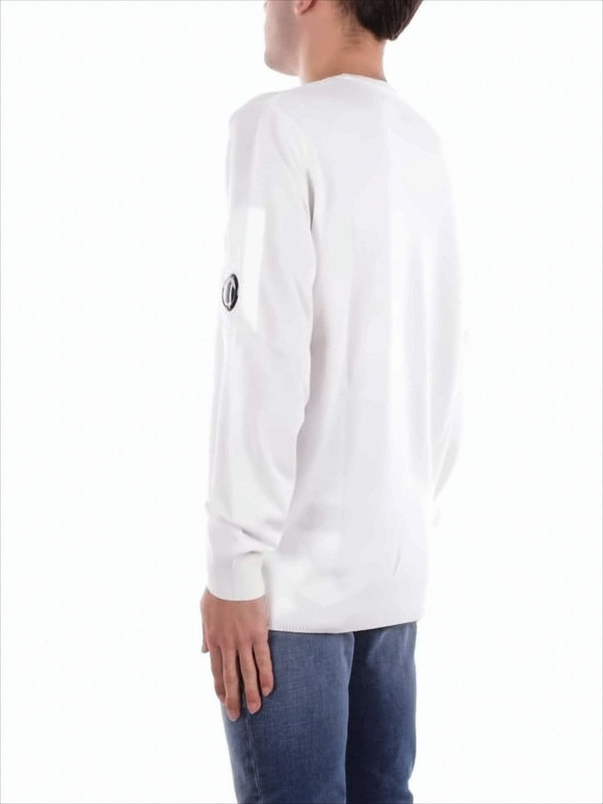 C.P. Company Solid White Minimalist Sweater With Unique Lens Detail