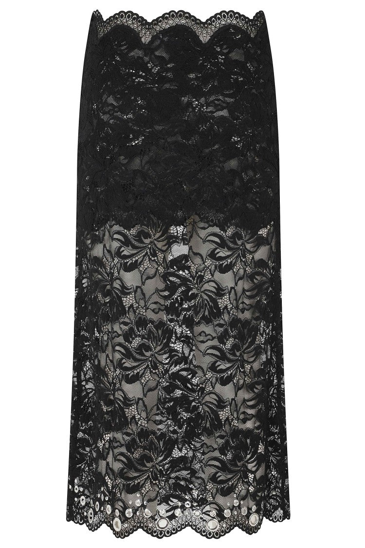 Rabanne Black Lace Studded Hem Polyamide-Blend Knee-Length Skirt