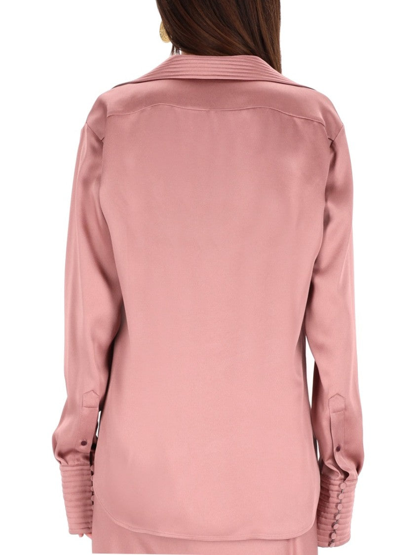 Dries Van Noten Celinta Silky Deep V-Neck Relaxed Shirt