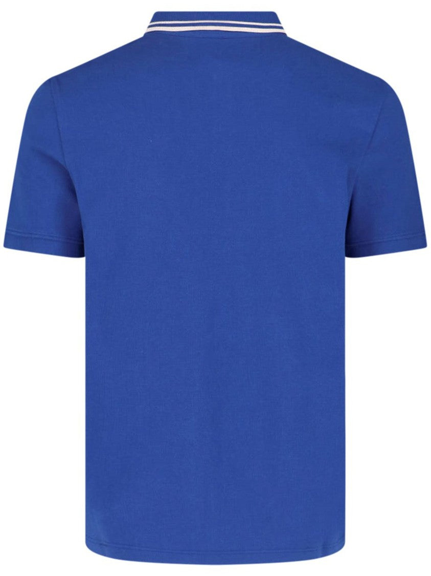 Valentino Blue Short-Sleeved Double Stripe Cotton Polo
