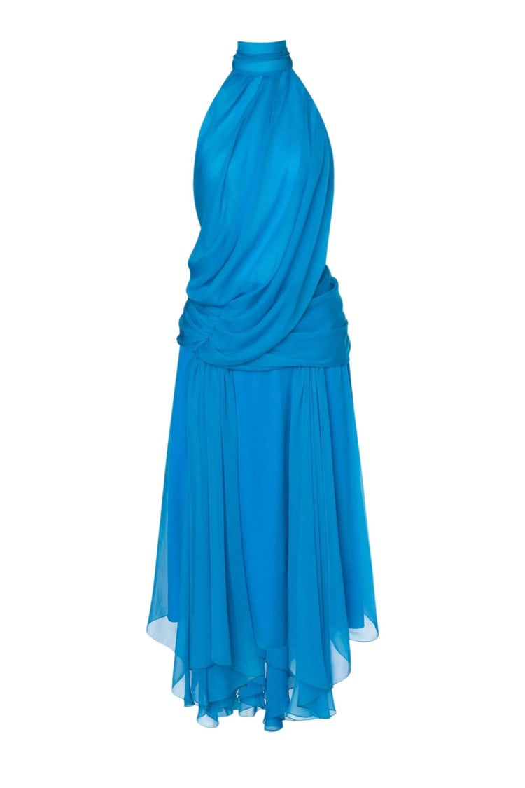 Alberta Ferretti V-Cut Open Back Midi Lavallière Dress