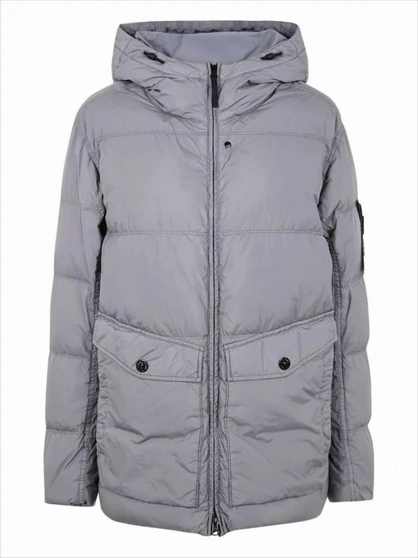 Stone Island Quilted Padded Jacket With Hood And Flap Pockets