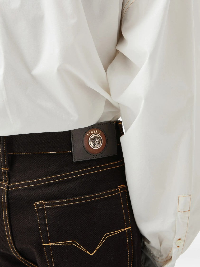 Versace Classic Straight-Leg Denim Pants With Contrast Stitching