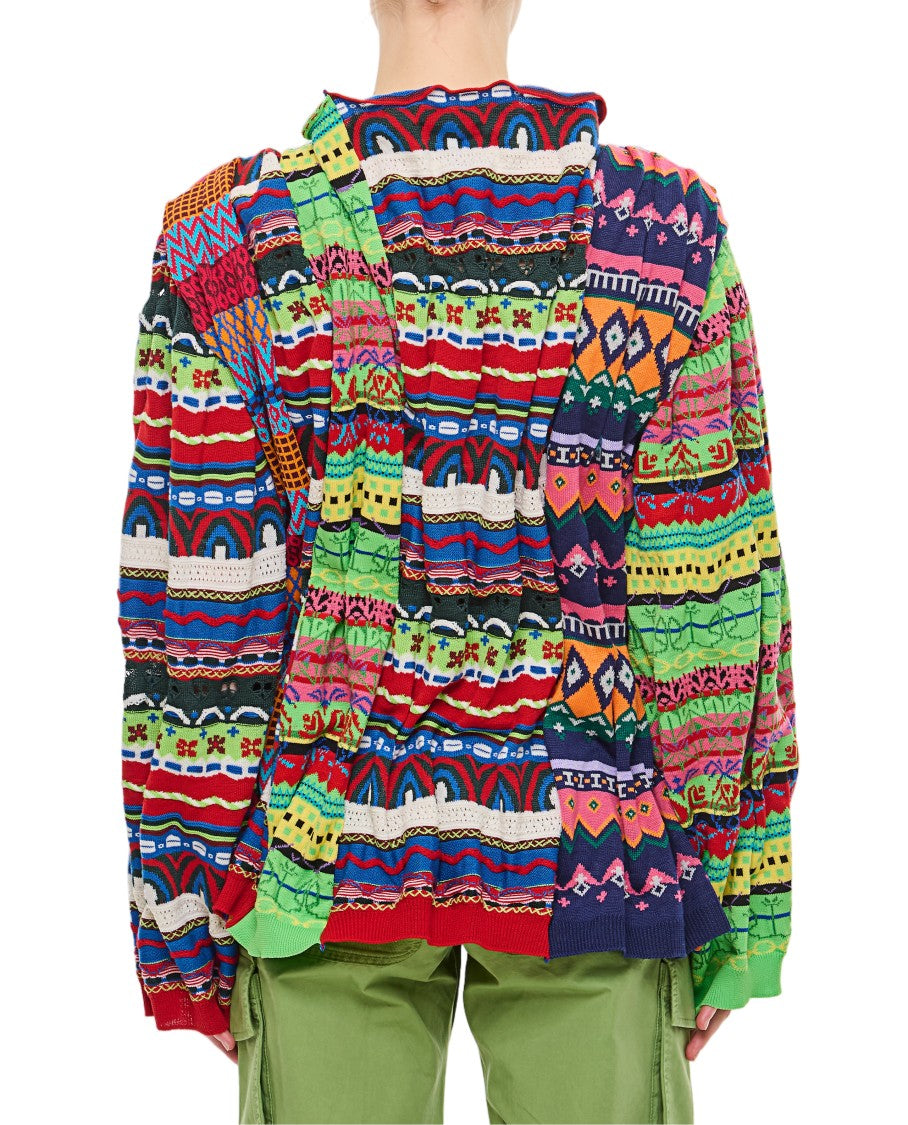 Comme Des Garçons Multicolor Patchwork Sweater With Draped Effect
