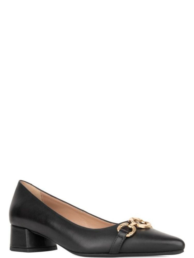 Sergio Moretti Black Gold-Tone Chain Leather Low-Heel Pumps