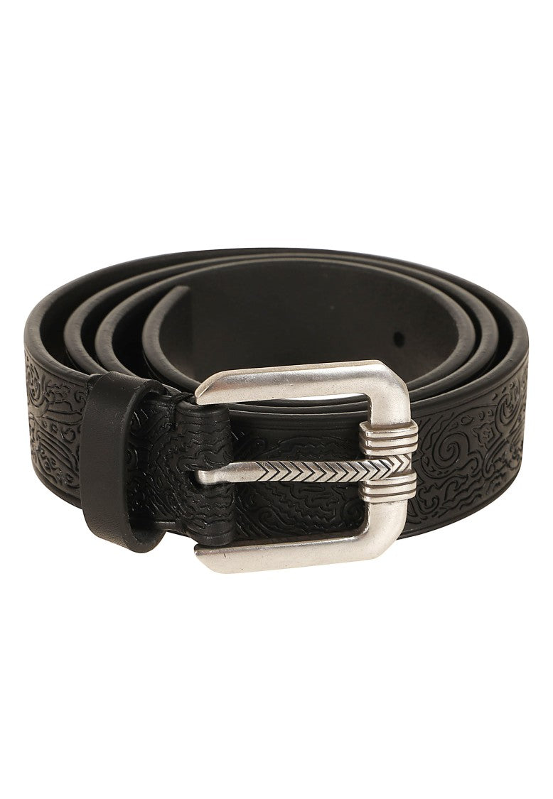 Etro Black Paisley-Embossed Leather Western Belt