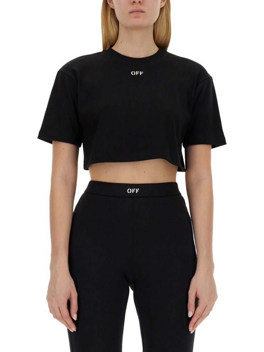 Off-White Ribbed Cropped T-Shirt