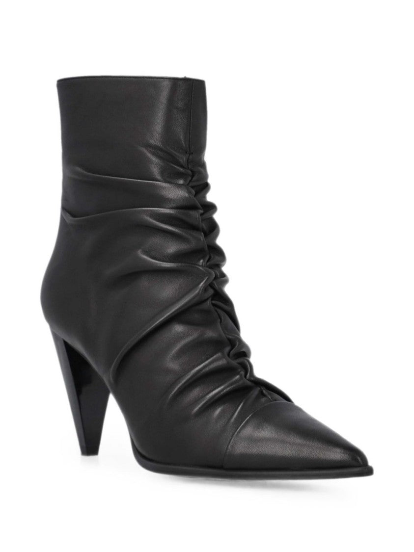 Pinko Ruched Leather Pointed-Toe Ankle Boots
