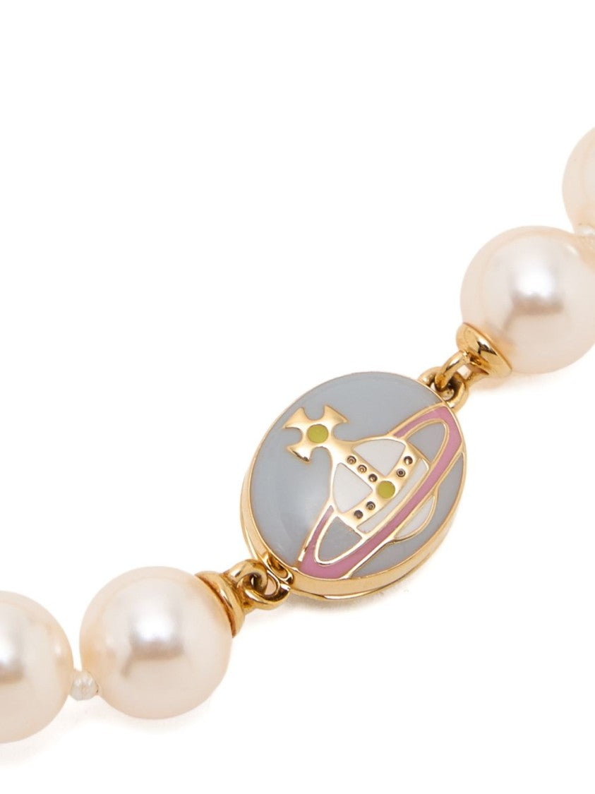 Vivienne Westwood White Grey Pearl Orb Gold Bag