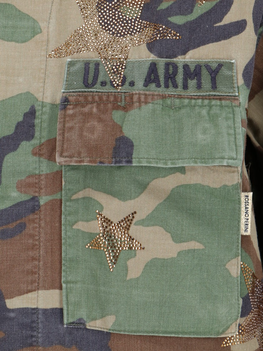 Rossano Prini Camouflage Crop Jacket In Brown And Green Cotton