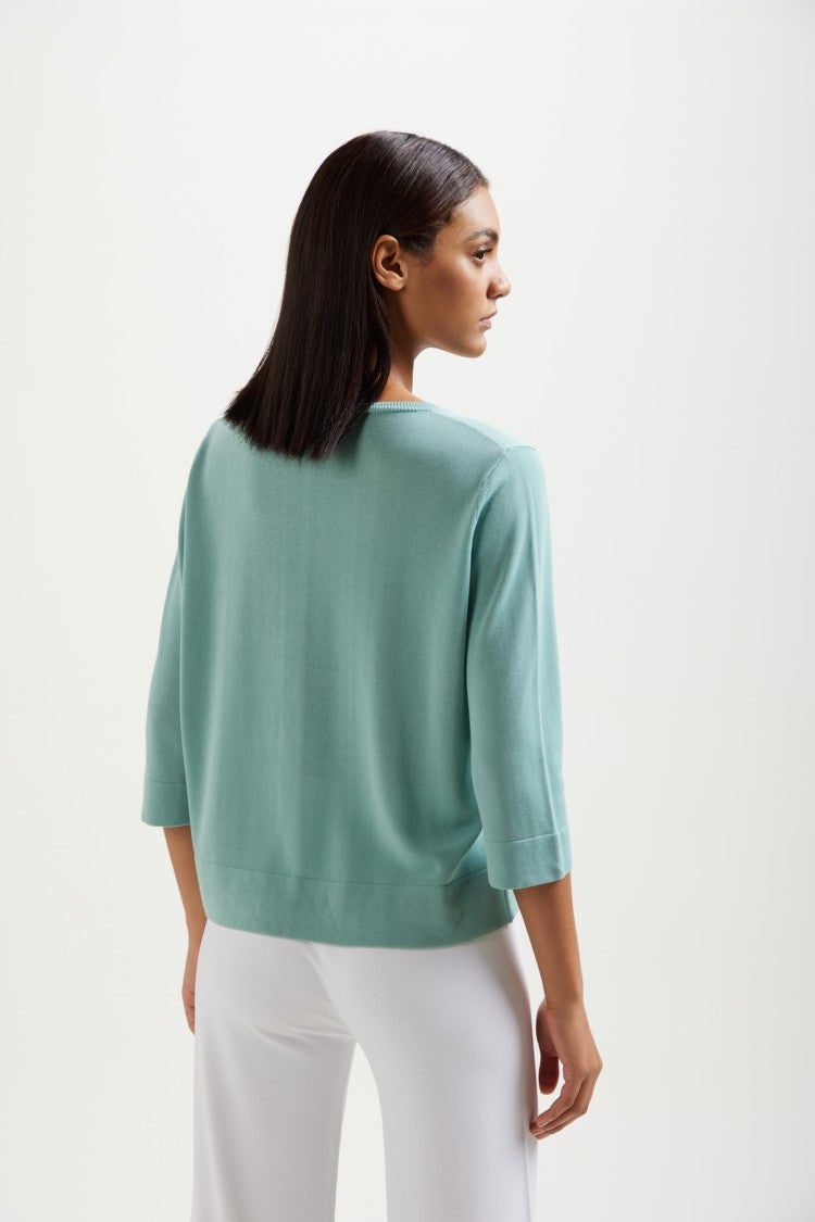Kangra Lightweight Green Top With Ribbed Detail