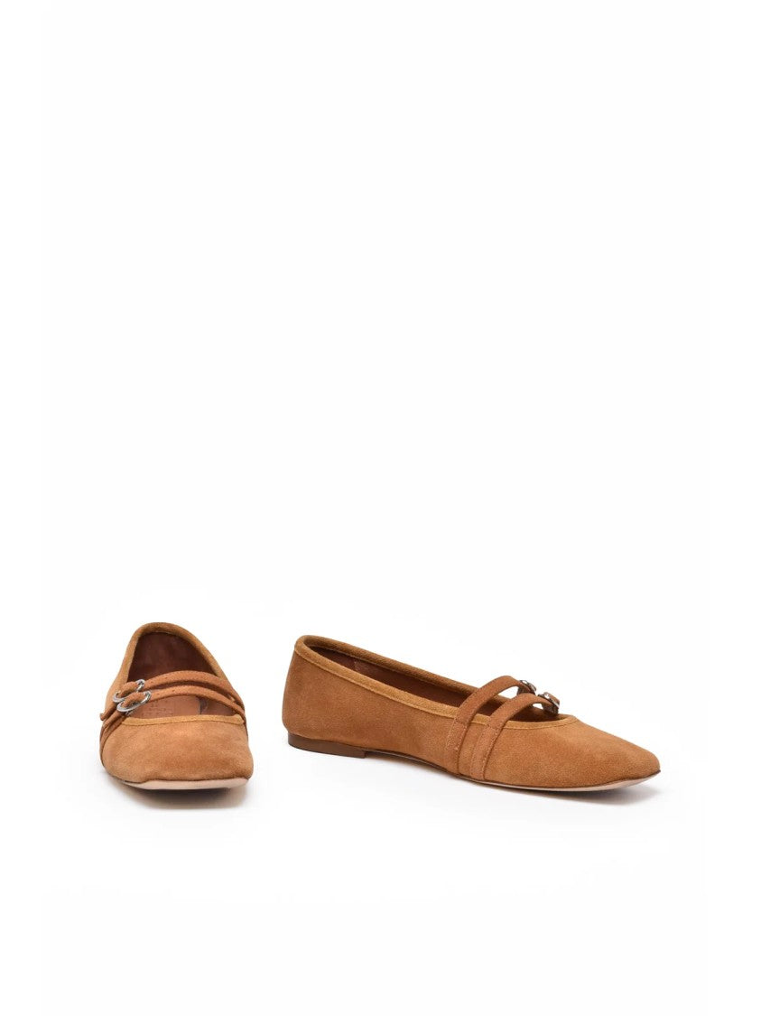 Officine X Post Beige Suede Double-Strap Flats