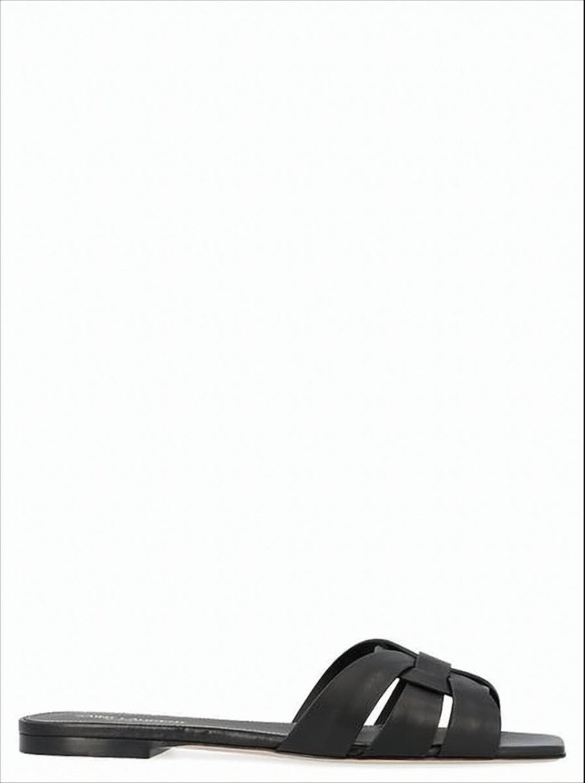 Saint Laurent Interwoven Strap Flat Mule Sandals With Knot Detail
