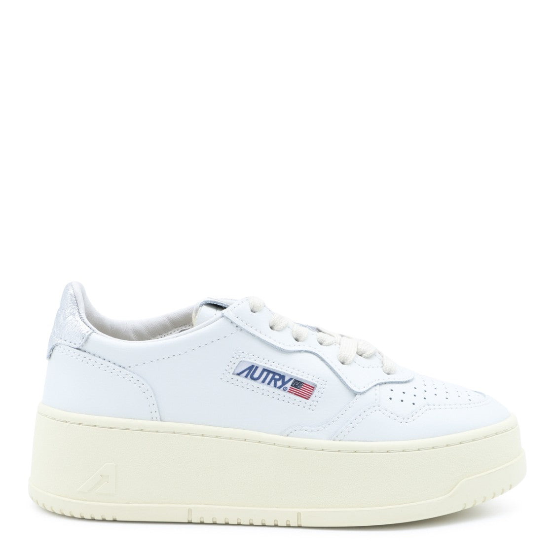 Autry White Leather Platform Sneakers With Silver Accents