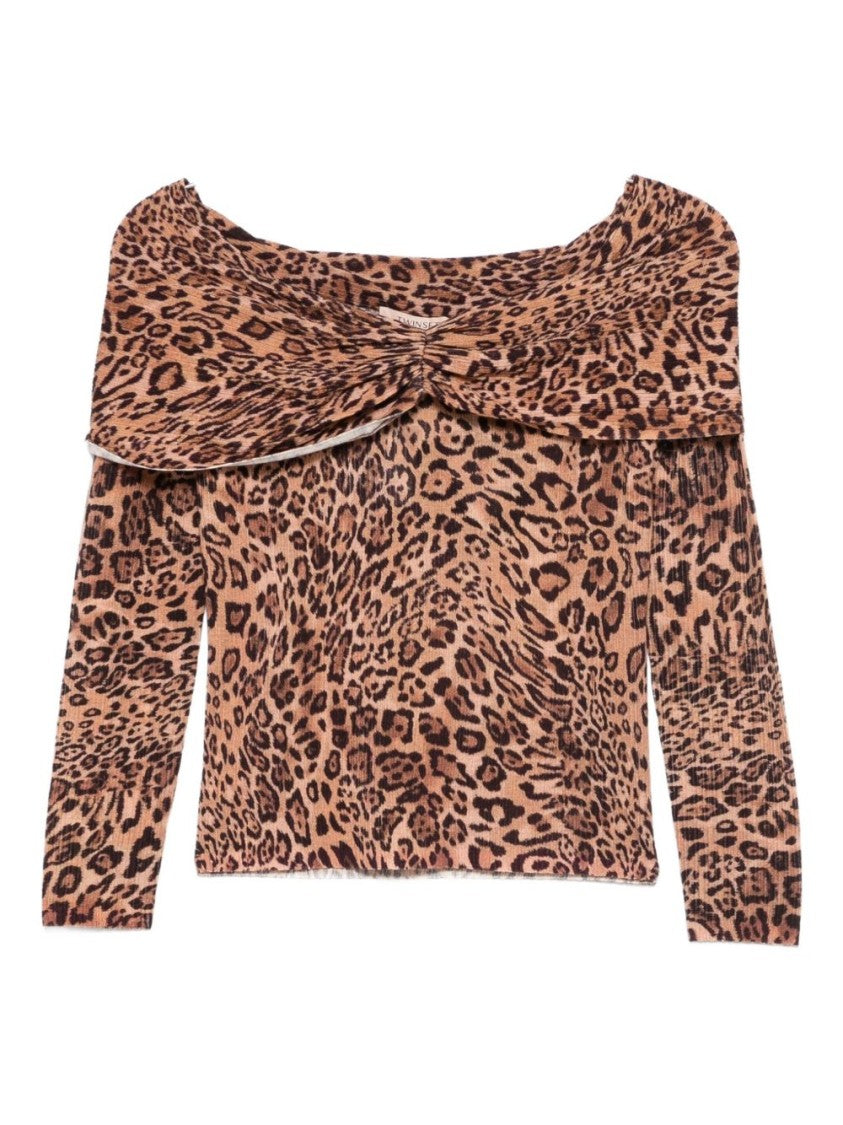 Twin-Set Animal Print Off-The-Shoulder Wool Sweater