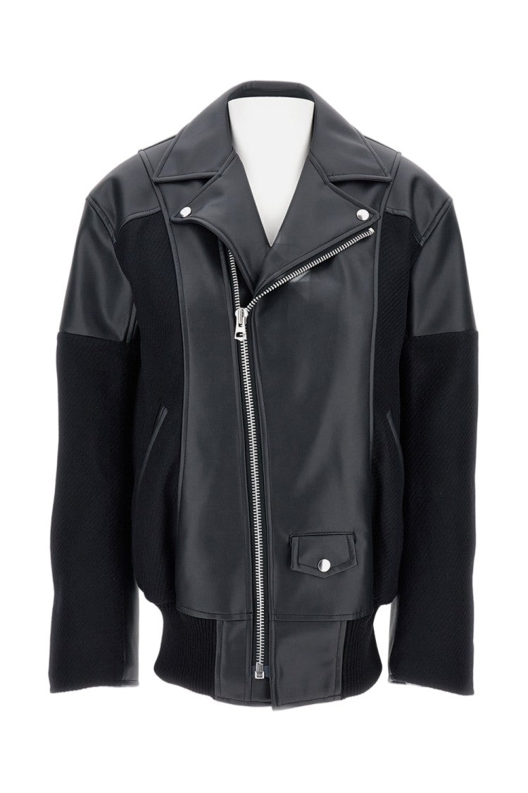 Junya Watanabe Contrast Panel Faux Leather Jacket With Exposed Zip Closure