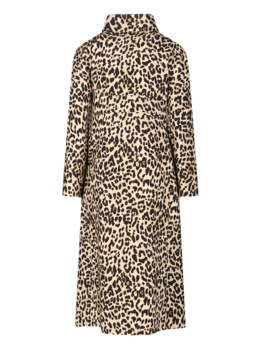 Valentino Double-Breasted Animal Print Coat – Beige