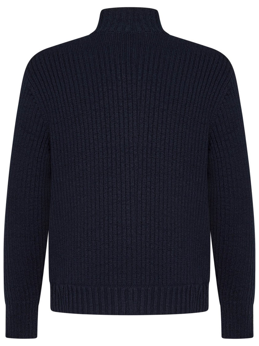 Brioni Textured Blue Blouson Jacket With Stand-Up Collar