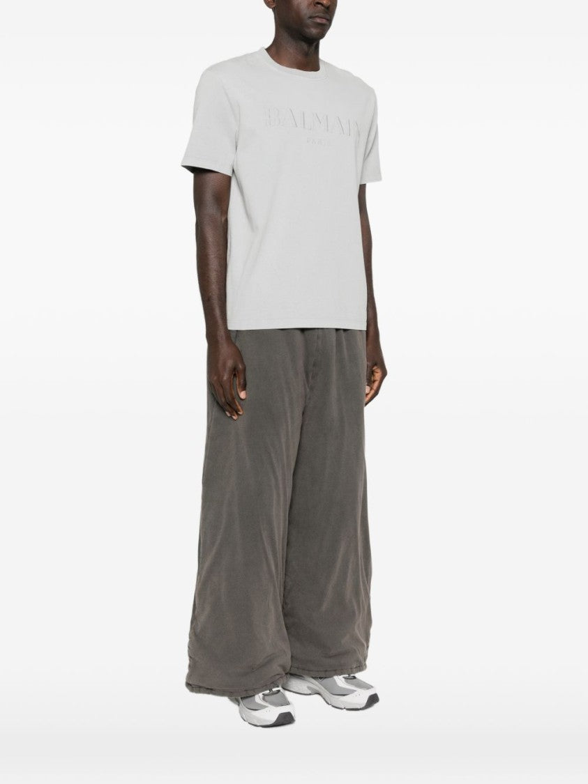 Balmain Grey Relaxed Fit Embossed Detail T-Shirt