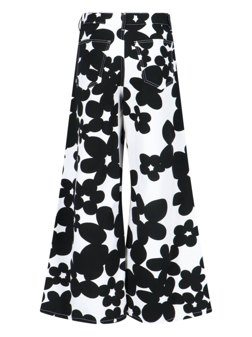Marni "Dillies" Floral Print Wide-Leg Pants – White